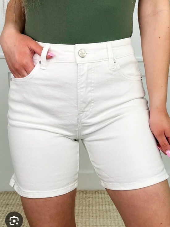 Risen Jeans Pants - Risen White Tummy Control High Rise Bermuda Mid Length Denim Stretch Shorts Larg